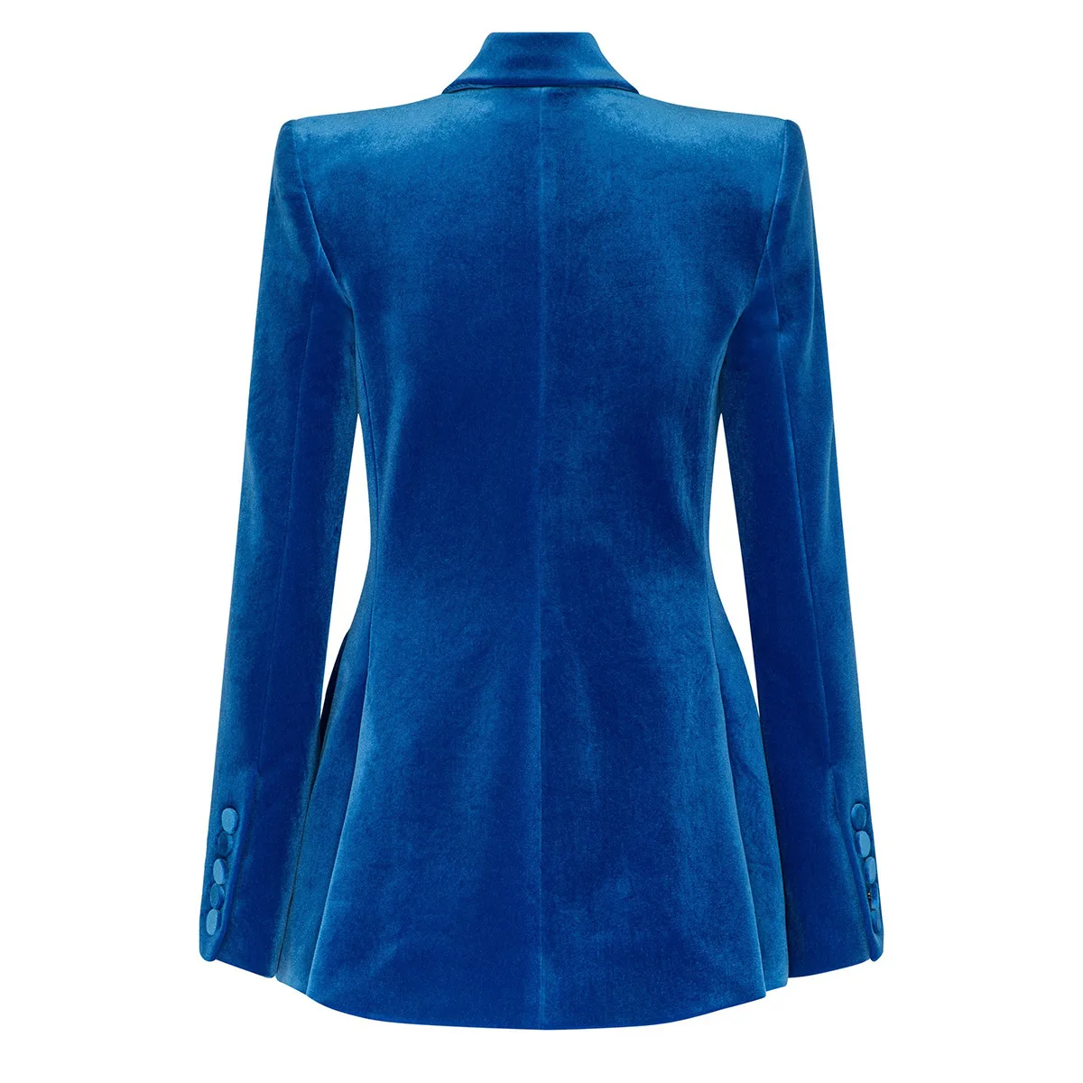 Tesco-Women\'s Velvet Slim Fit Blazer, Blue Single Button Coat, High Street Style Women\'s Top Clothes, Spring, Autumn