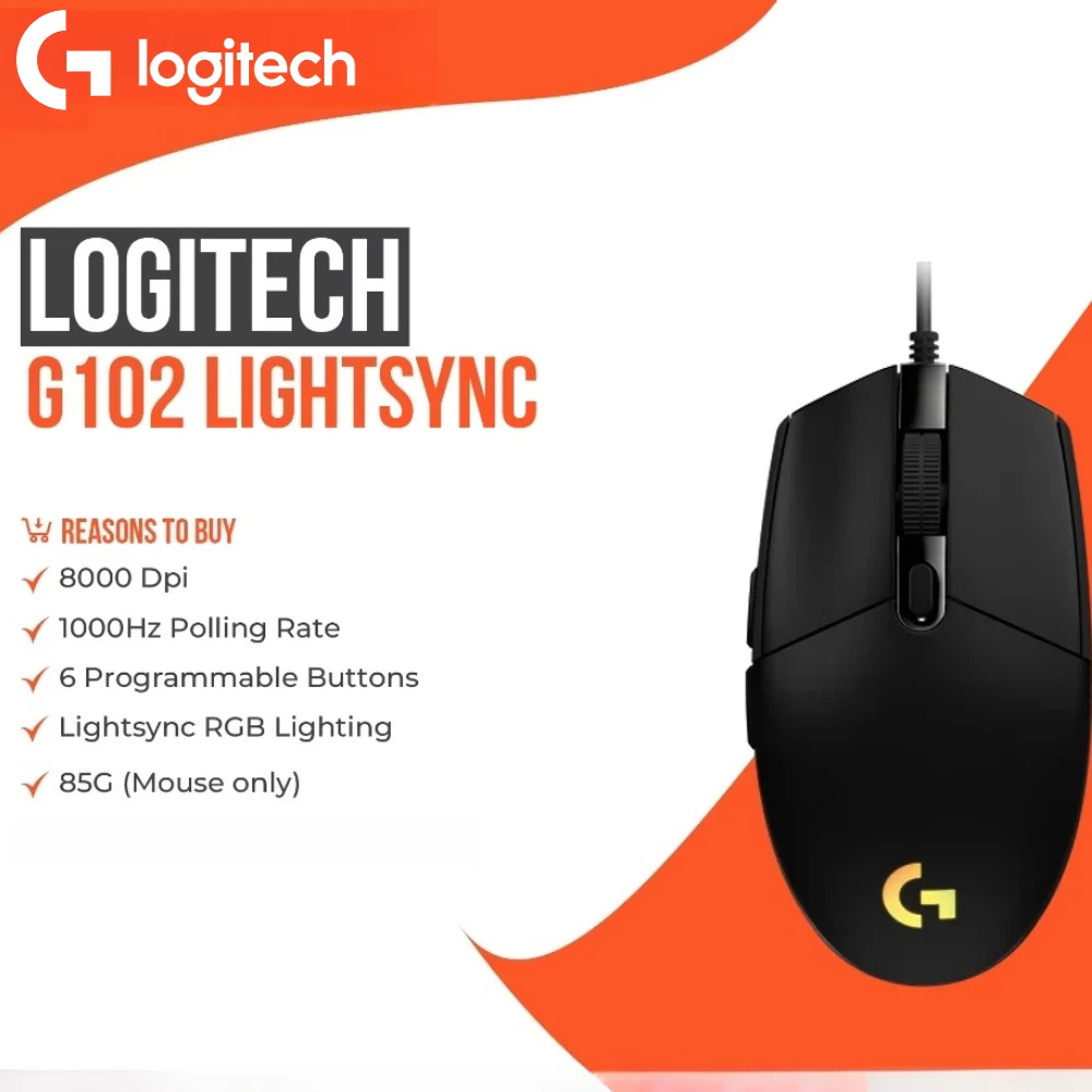 LOGITECH G102/G203 LIGHTSYNC - 8000 DPI, 1000Hz Polling Rate, Lightsync RGB Lighting For Fps LOL