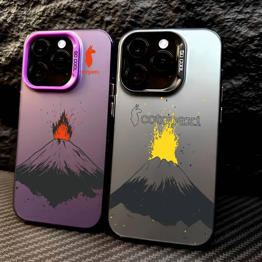 Funda de teléfono para deportes al aire libre c-cotopaxis para iPhone 16 15 14 13 12 17 Pro Max botón de Metal independiente galvanoplastia móvil
