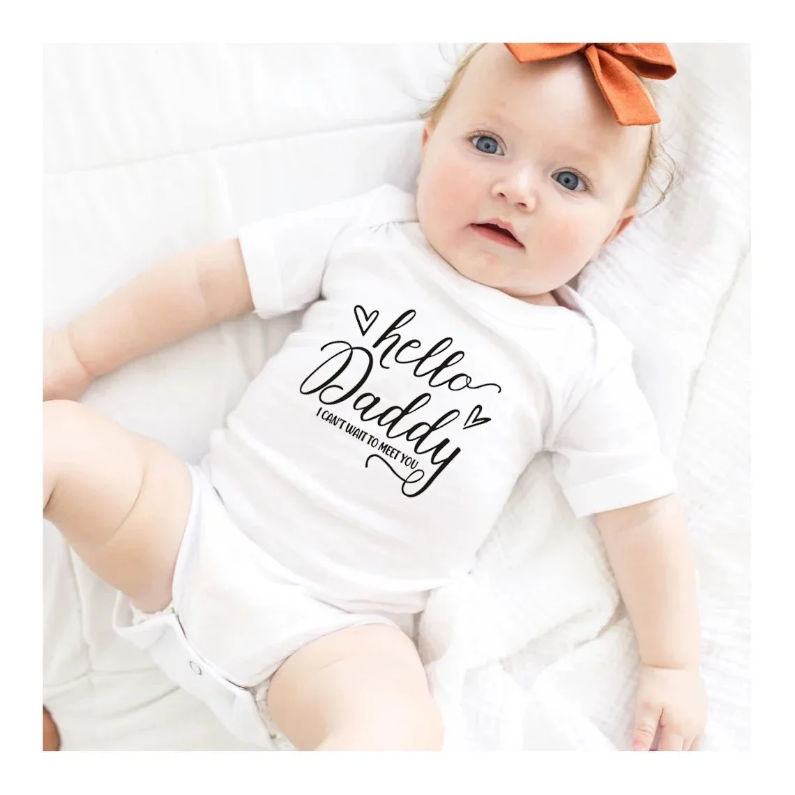 

Hello Daddy I Can't Wait to Meet You Letters Print Baby Bodysuit Summer Cotton White Newborn Baby Clothes