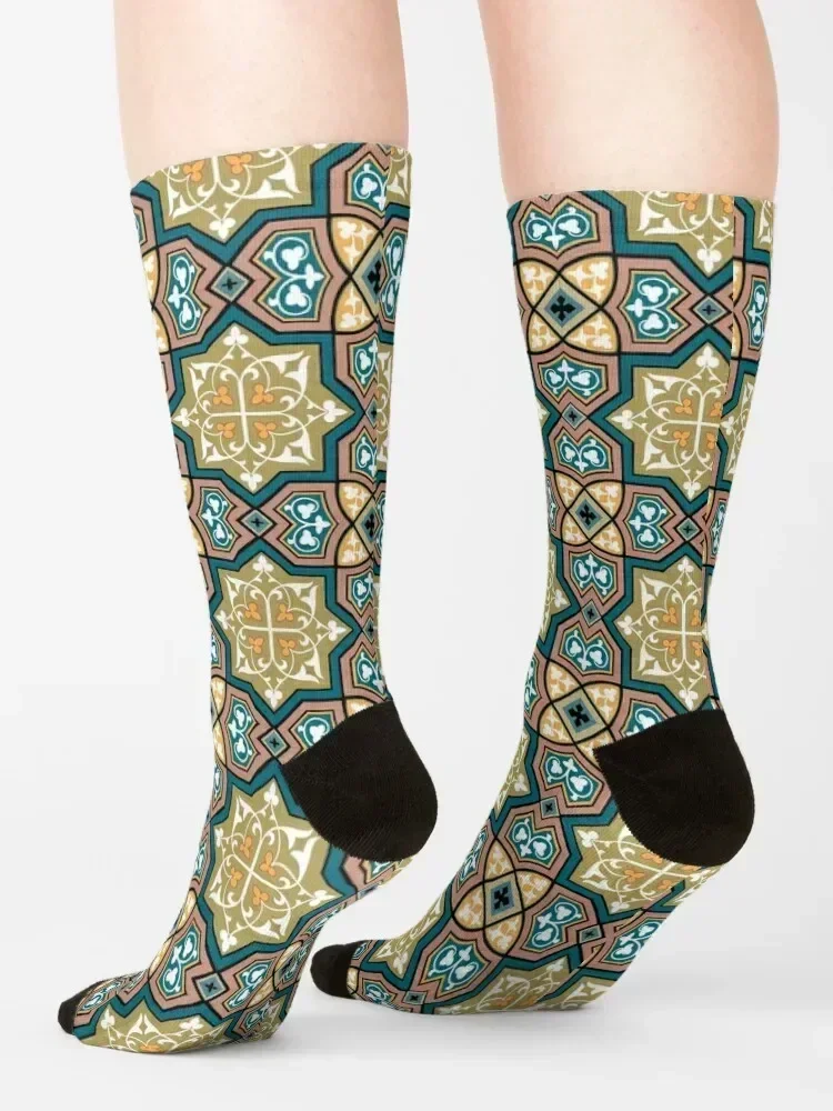 Moroccan Inspired Powder Blue Print Sticker Socks hiking sports stockings Run japanese fashion Socks Ladies Men's