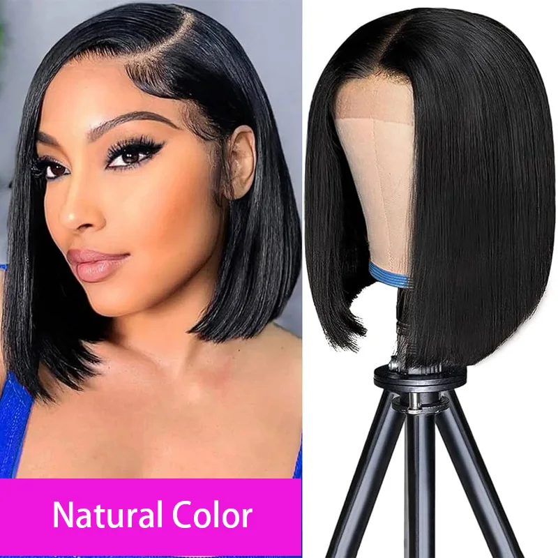 Wig rambut manusia Bob lurus pendek Bob 13x4 renda Frontal pra pencabutan 100% rambut manusia Wig lurus tulang untuk wanita kepadatan tinggi