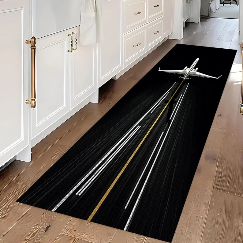 Airport Runway Runner Rug – Airplane Play Mat for Kids Hallways or Aviation Decor Spaces