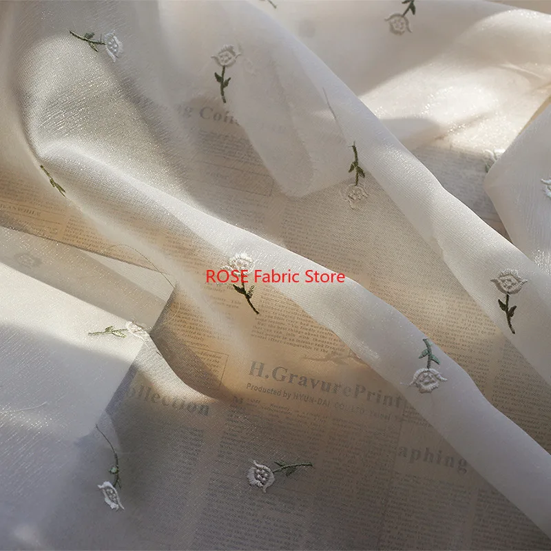 

Bright Silk Small Floral Embroidery Tulle Fabric For Wedding Dress, Summer Blouse, Evening Wear, Houte Couture
