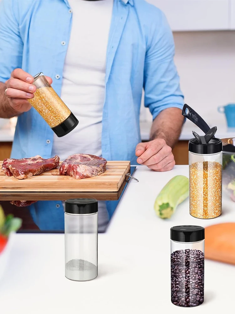 Boîtes à épices transparentes en plastique de 400ml, avec couvercle Shaker, conteneurs d'assaisonnement pour la cuisine et le barbecue