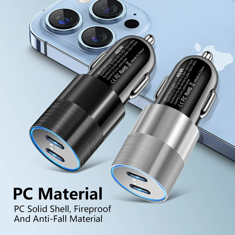 GEFENIS 40 واط المزدوج PD مهايئ شاحن سيارة شحن سريع نوع USB C شاحن سريع في سيارة الهاتف المحمول آيفون 15 برو ماكس Xiaomi 1