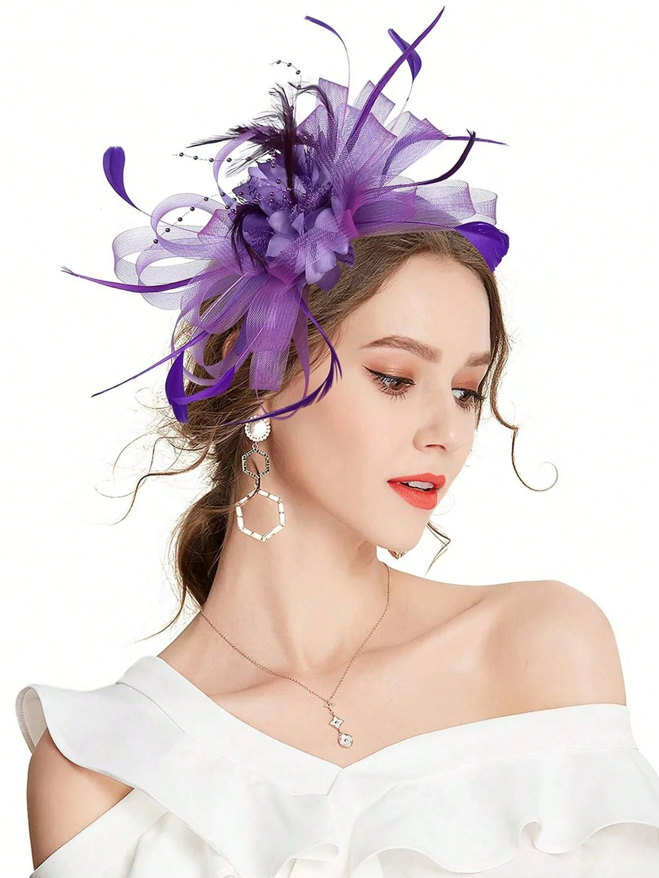 1 قطعة عقال فاسيناتور مع ريشة ، قبعة حفلات الشاي النسائية لكنتاكي ديربي ، كوكتيل ، زفاف ، حفلة تنكرية