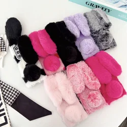 Korean Winter Warm Plush Fur Long Rabbit Ears Case For Samsung Galaxy Z Fold 7 6 5 4 3 5G ZFold5 zfold6 Shockproof Back Cover