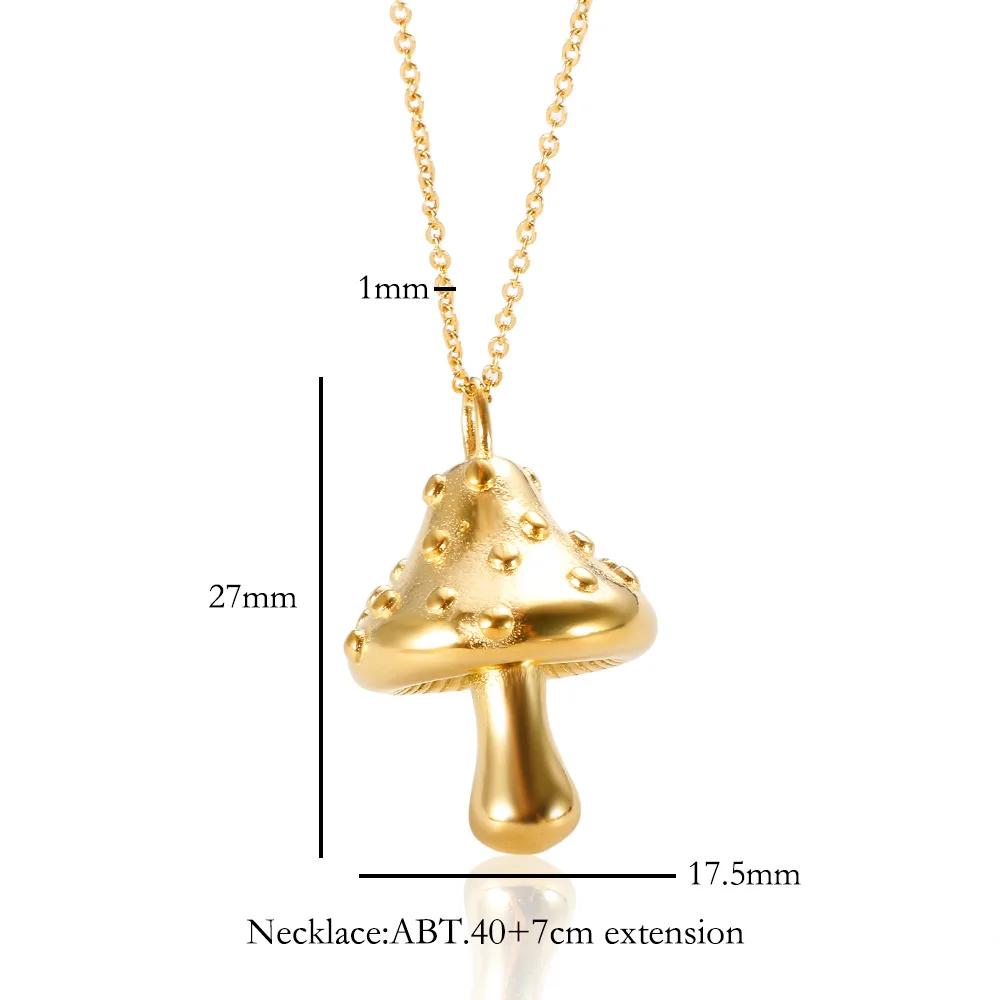 Stainless Steel High Quality Mushroom Pendant Necklace Gold Color Plated Jewelry for Women Men Couple Vintage Wholesales Jewelry