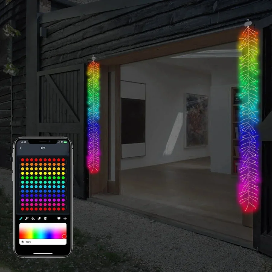 Impermeável RGB Firecracker Fairy String Lights para decoração interior e exterior, Smart App Control, Guirlanda de Natal, 2 em 1, 1,68 m