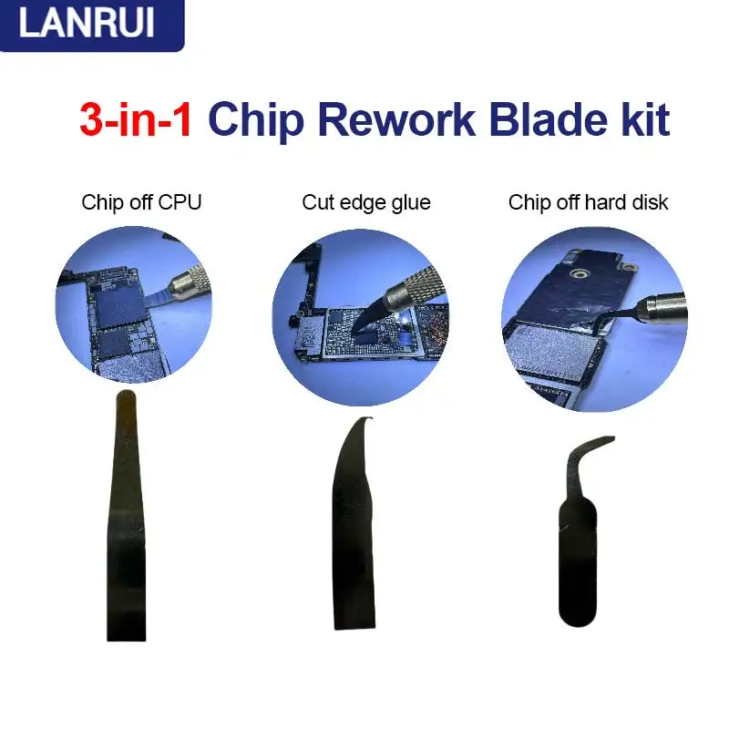 LANRUI CPU Repair Blade 3in1 Set for Computer Mobile Phone Repair CPU Hard Disk IC Chip Disassembly Edge Glue Cutting Blade Tool