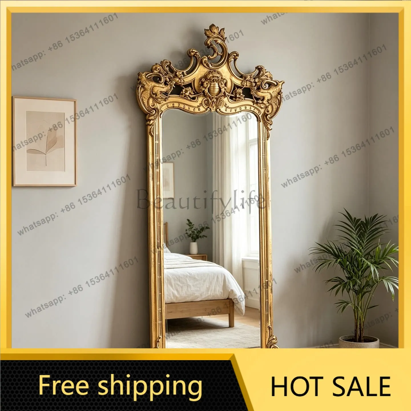 XX. French retro home American living room wall full body mirror American floor fitting mirror