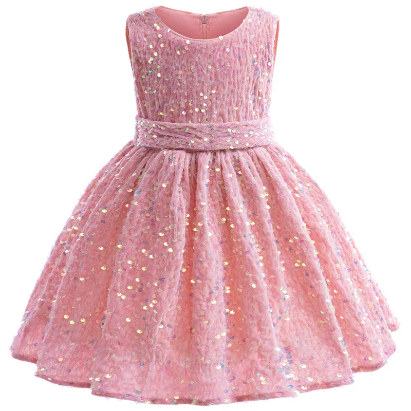 2024 New Christmas New Year Girls\' Princess Dress Elegant Red Sequins Girls\' Birthday Party Evening Dress New Year Clothing