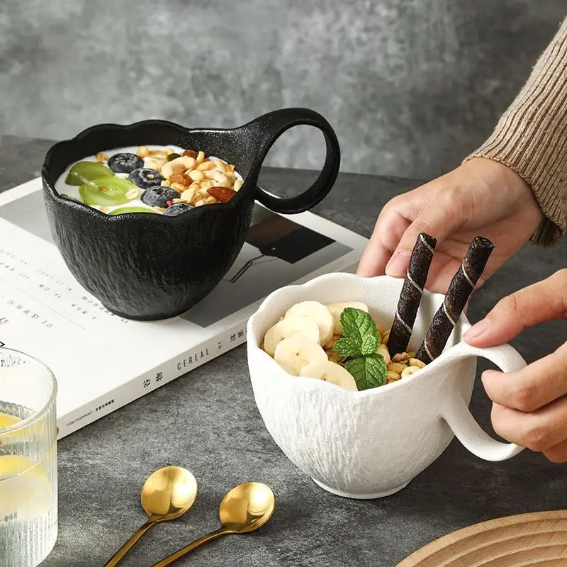 

Japanese Rock-Textured Ceramic Mug - Handled Breakfast Cup for Coffee & Oatmeal, Aesthetic Home Decor, Minimalist Stoneware