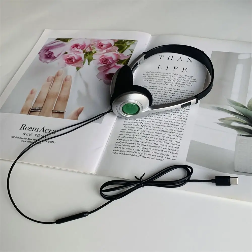 

Fashion Over Ear Retro Headset Personality Vintage Y2K Headphone Millennium Wind Type C Wired Headphone Lisening Music