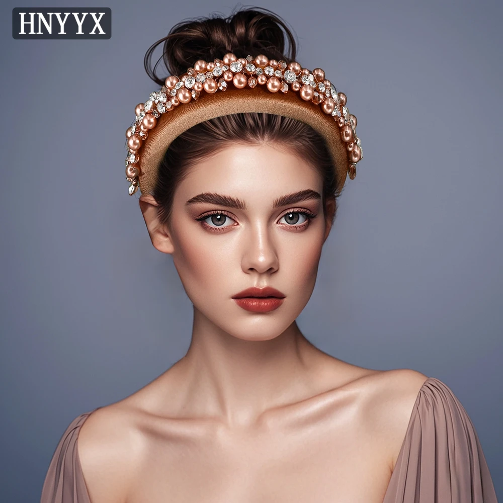 

YouLaPan Exquisite Champagne Colored Women Pearl Headband Paired Rhinestones Suitable Weddings Banquets Hair Accessories YXA281