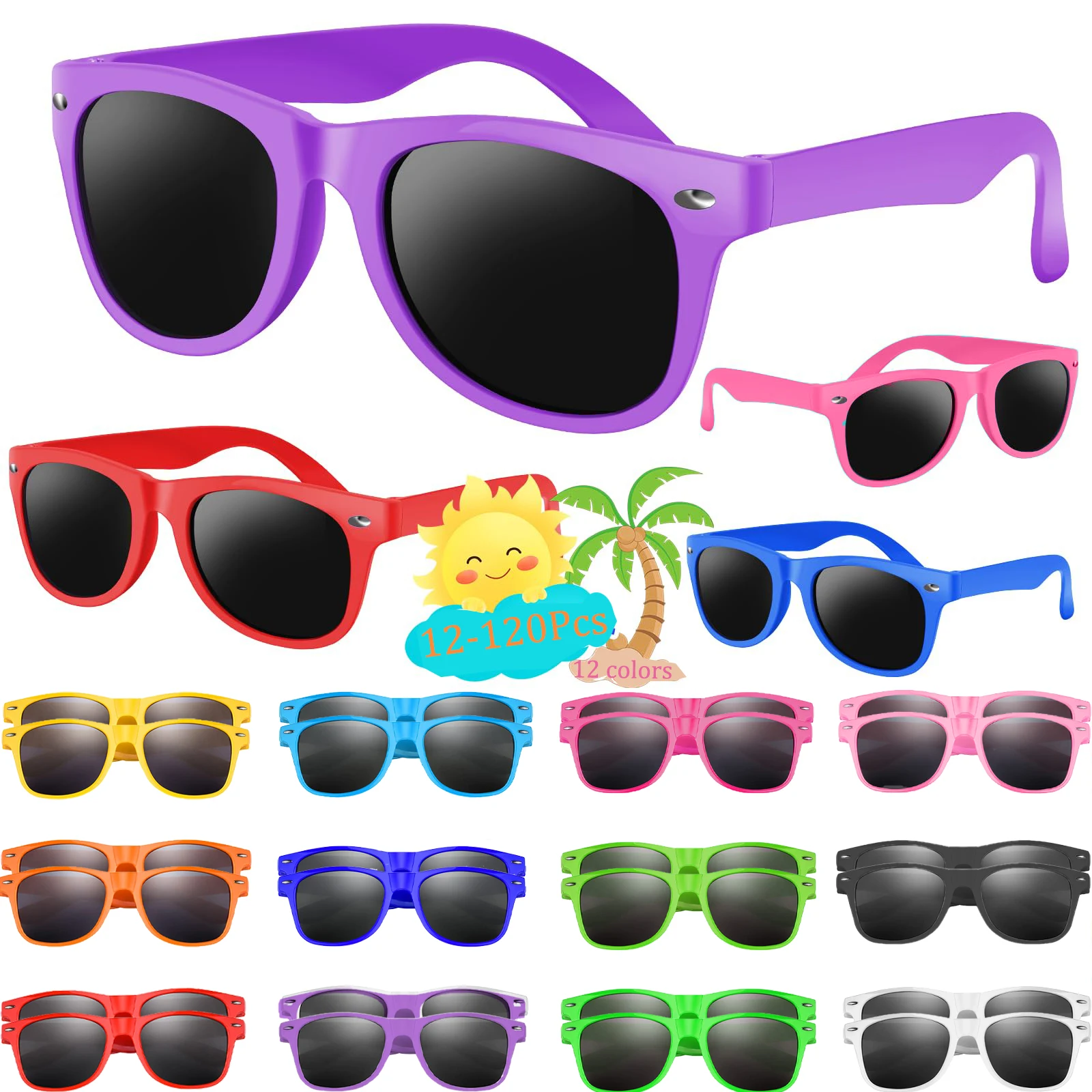 12-120Pcs Kids Sunglasses Bulk Children Sun Glasses Birthday Party Favor Beach Pool Party Sunglasses Boys Girls Eyeglasses