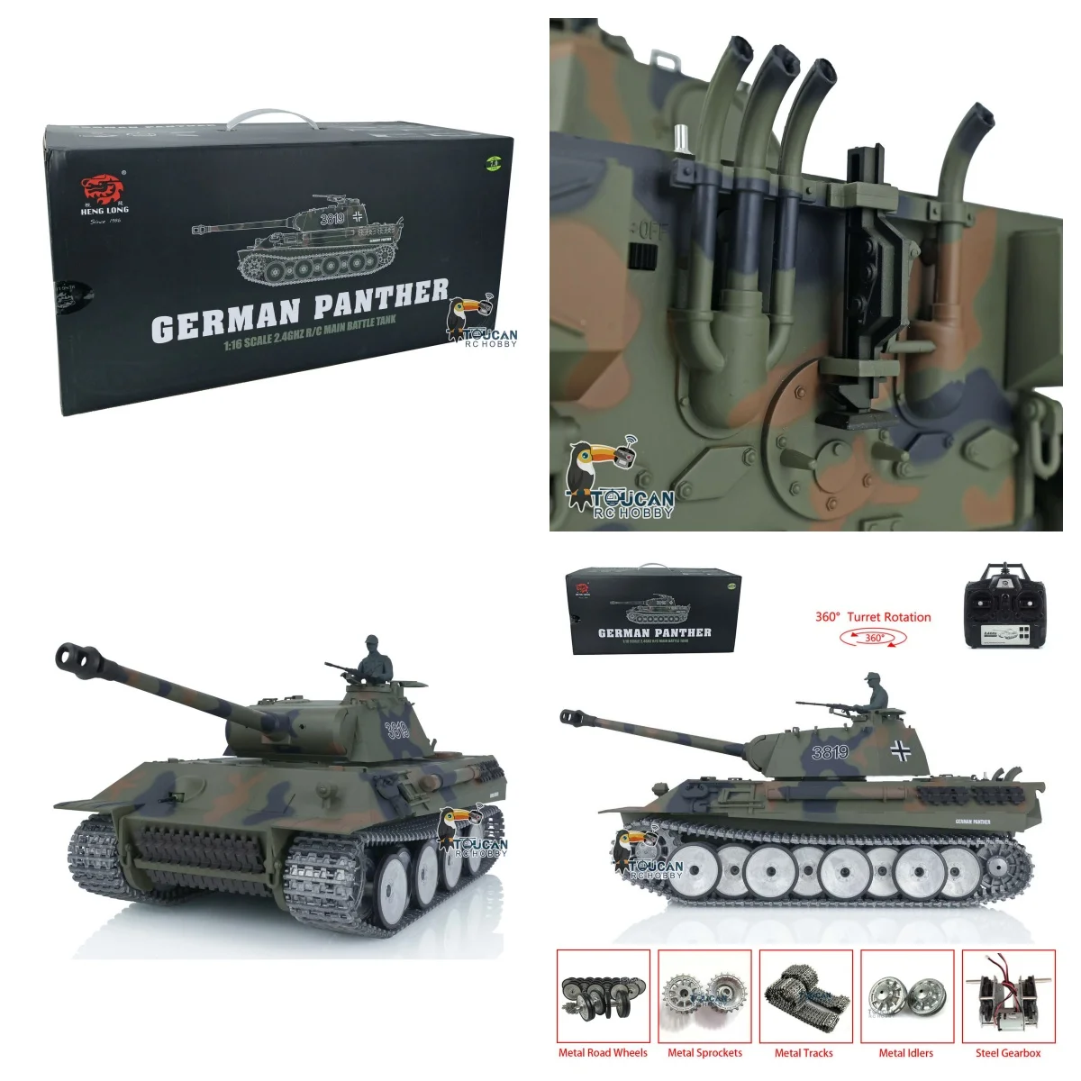 

Henglong 1/16 7,0 Panther RTR RC Tank 3819 Комплект металлических гусеничных колес Высокопроизводительный готовый к бегу для энтузиастов
