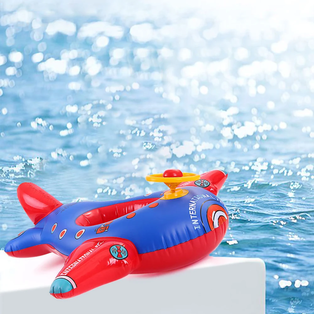 Kids Airplane Inflatable Float Seat Baby Swimming Ring with Steering Wheel Children Swimming Circle Water Fun Beach Pool Toys