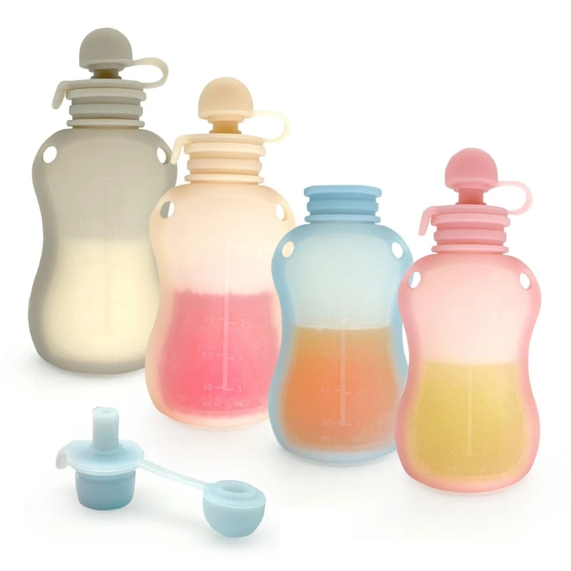 Easy Feeding and Storage Container Milk Bottle Reusable Silicone Baby Food Bag Refillable Complementary Food Pouch A2UB