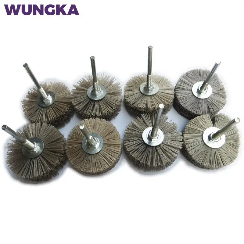 Deburring Abrasive Alumina Wire Brush Flower Head Polish Grind Buff Wheel Shank Furniture Wood Sculpture Rotary Drill