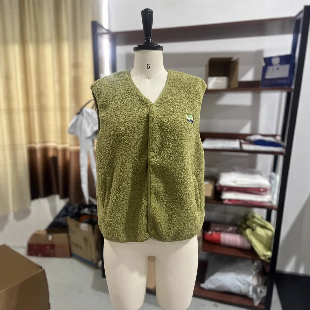 

Solid Short Faux Lamb Fur Vest Sleeveless V Neck Furry Jacket Casual Loose Plush Coat Autumn Winter Warm Women’s Fluffy Jackets