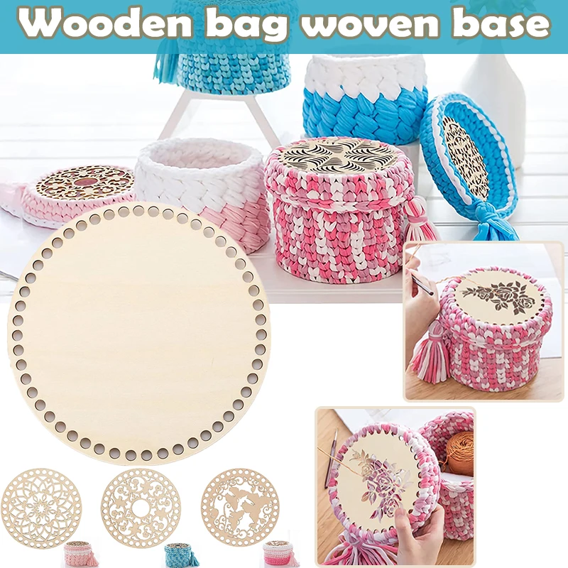 

2pcs Wooden Bag Base Plates Cross Stitch Fixed Frame For DIY Knitting Crochet Woven Basket Bag Bottom/cap Weaving Accessories