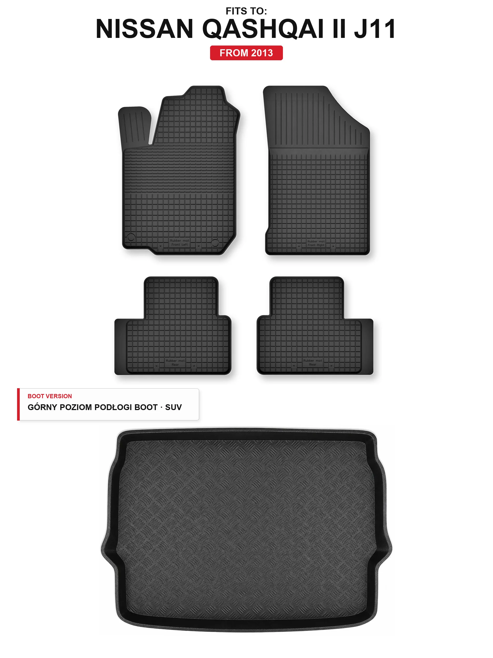 Tapijten in de kofferbak + kofferbakmat voor: Nissan Qashqai Ii J11 2013- 5 El.