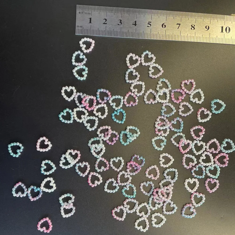 100pcs White Pearl Hollow Heart Nail Art Charms 3D White 12*12mm DIY Nail Korean Design Sticker Pearls for Nail Art Decoration