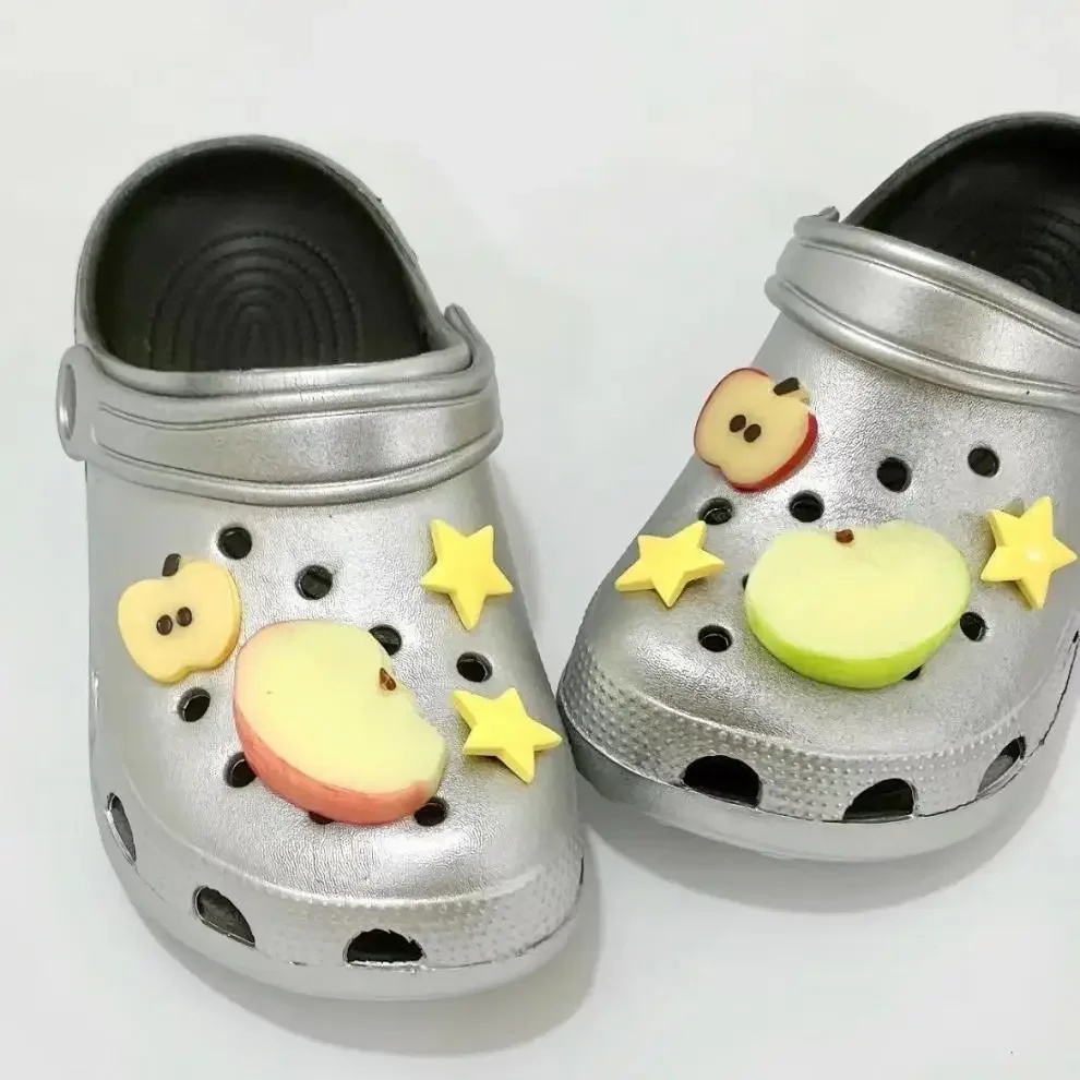 New 1 Set Summer Fresh Apple Sliced Shoe Charms Set Advanced Fruit Shoe Decorations DIY 3D Detachable Buckle Shoes Accessories