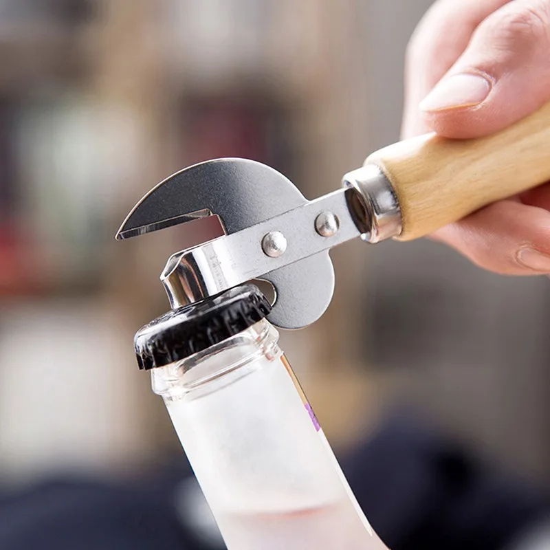 

Wooden Handle Can Opener Portable Manual Lid Remover For Jars Canisters Multifunction Wine Red Opener Kitchen Party Accessories