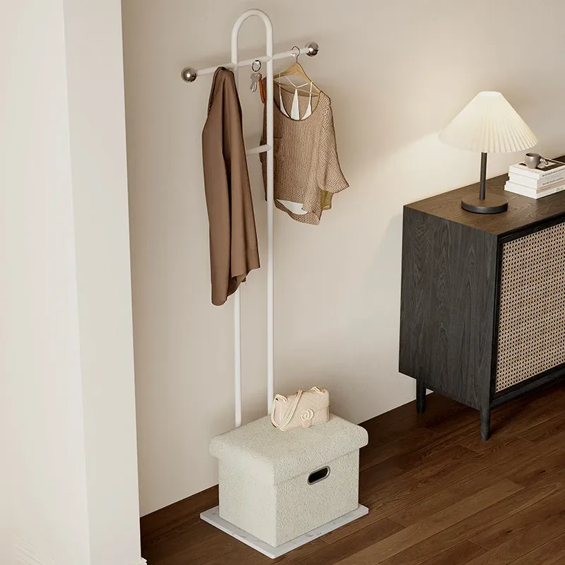 

HangerNordic Door Hanging Hanger Floor Bedroom Simple Modern Shoe Change Stool Coat Rack Integrated Storage Clothes Rack