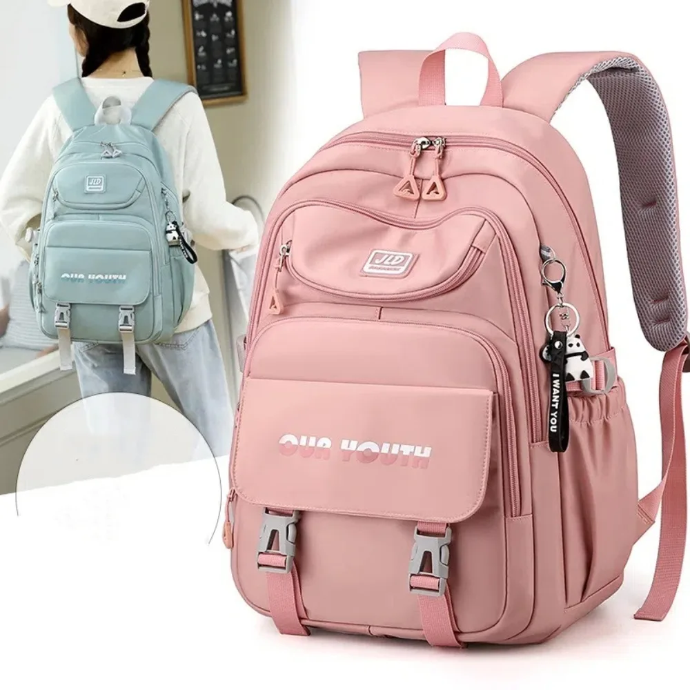 

Solid Color Students School Bags Spinal Protection Multi-layer Women's Backpack Waterproof Lightweight Children Rucksack