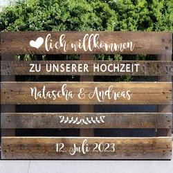 German Personalized Wedding Pallet Stickers ZU UNSERER HOCHZEIT Wedding Decoration Custom Names Date Vinyl Decals Party Decor