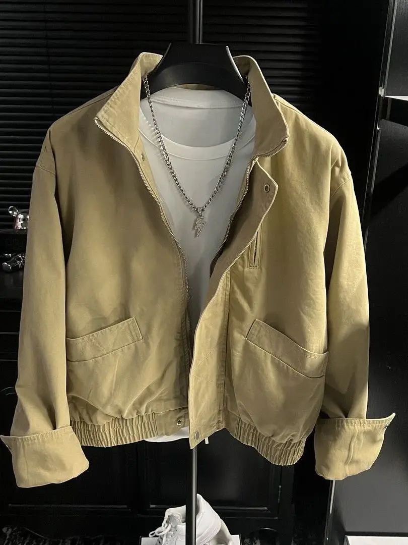 

Высококачественная демисезонная куртка в американском стиле с воротником-стойкой, ретро, свободного кроя, модная рабочая одежда, короткое пальто для молодежи