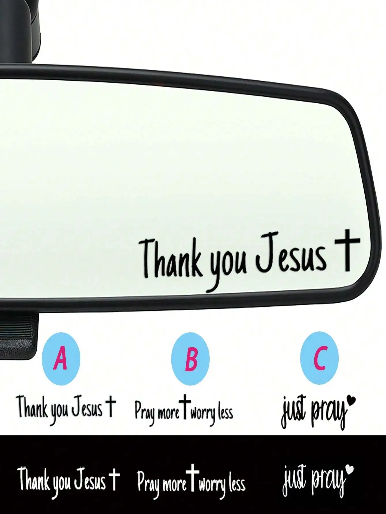 

Виниловая наклейка на зеркало заднего вида автомобиля с вдохновляющей фразой и символом креста