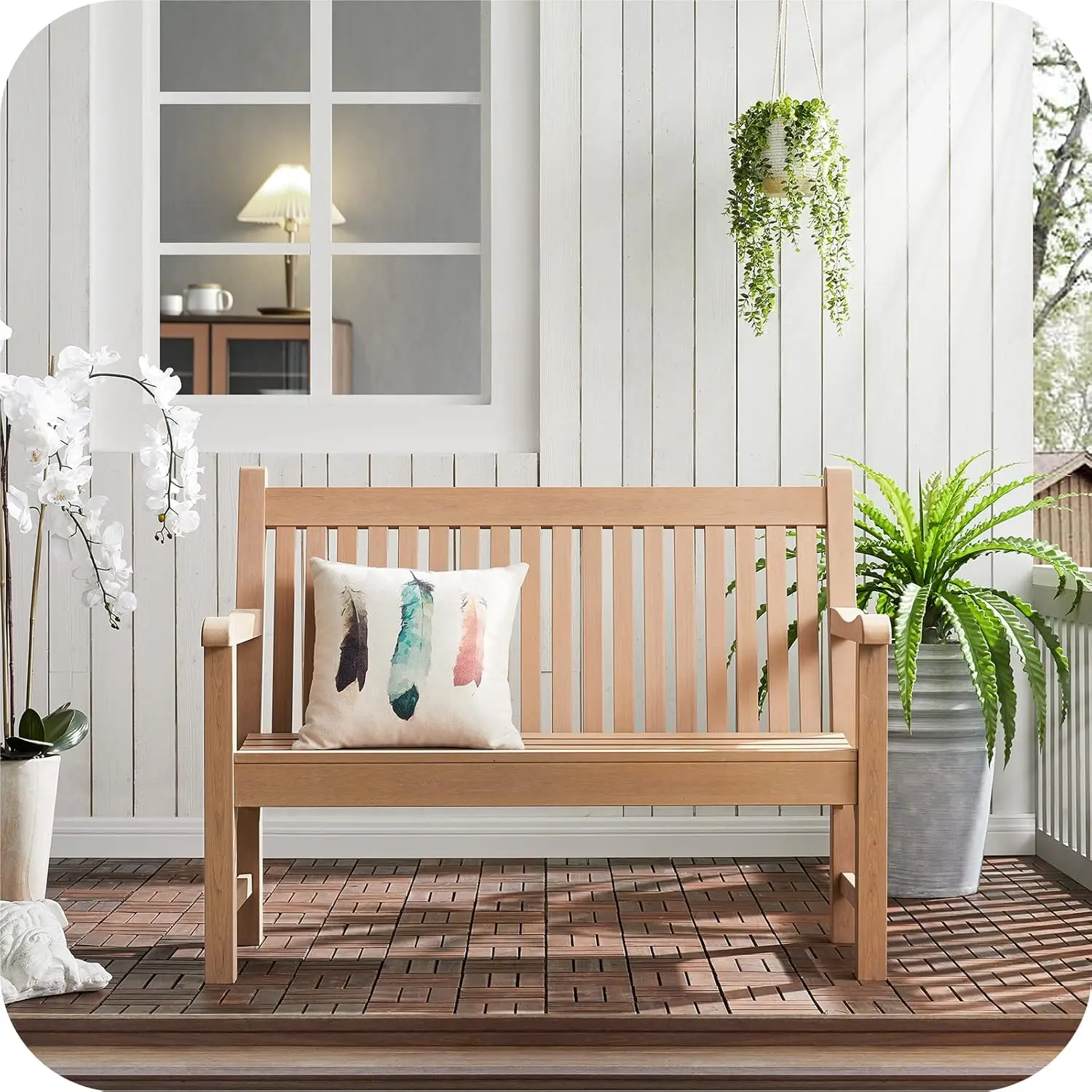 Outdoor Balcony, Porch & Park Seating - Poly Lumber, Teak Color, 700 Lbs Weight Capacity, Weatherproof & Fade-Resistant