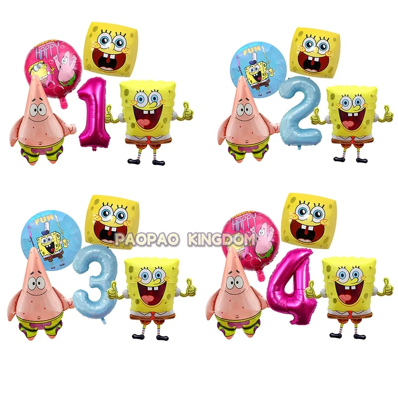 سبونجبوب سكوير بانتس بالون عيد ميلاد مجموعة رقم 1-9st احباط بالون حفلة عيد ميلاد سعيد خلفية ديكور هدايا الأطفال