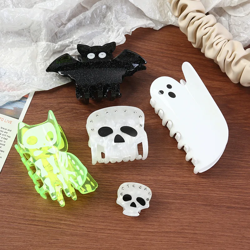 1PC Halloween Claw Clip Pumpkin Ghost Bat Hairpin Little Ghost Skull Head Personalized Back Head Updo Hair Accessory