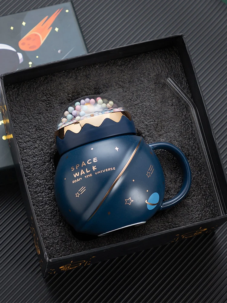 Creative Pl Large Capaci Cerc Coffee Mug with Lid Men's Sle Practical High-End Feeling Gift Cup Soft Cute Healing