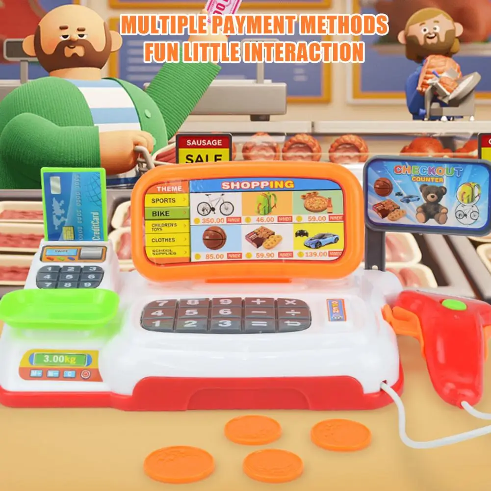 Toy Cash Register with Scanner Cash Register Toy Set with Sound Effects Play Money Credit Cards for Kids Educational for Pretend