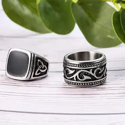 Viking Gothic Stainless Steel Odin Runes Ring Smooth Surface Wedding Bands Christmas Party Jewelry Gift