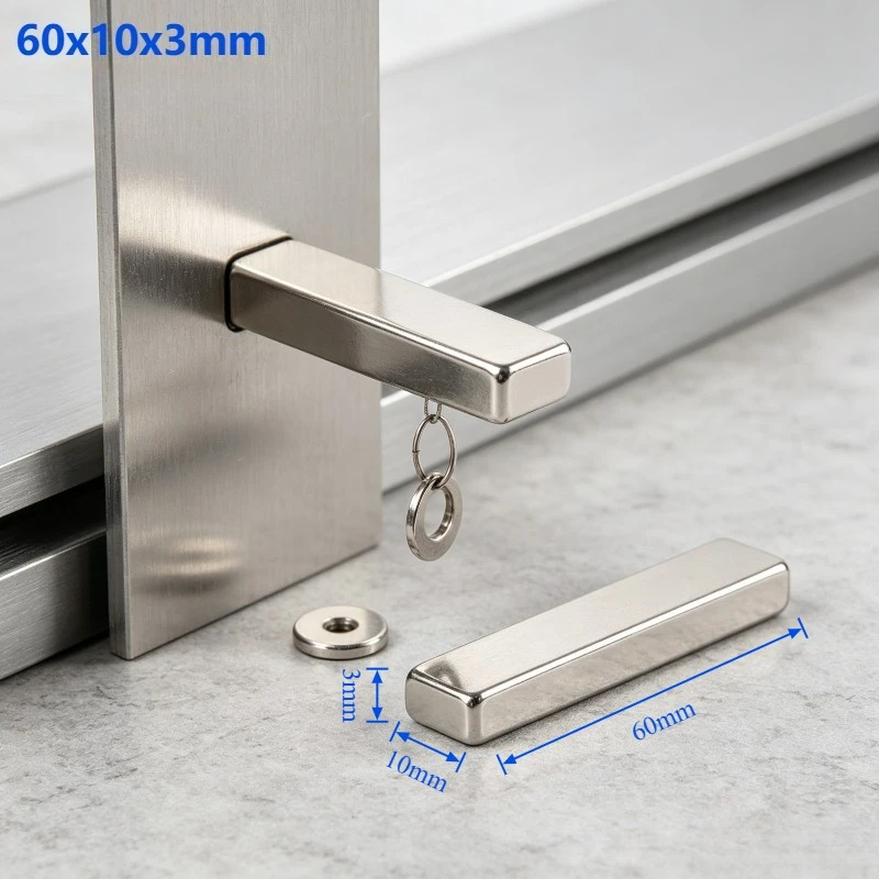60x10x3mm Rectangular Strip Rare Earth Neodymium NdFeB Permanent Magnet for Handmade Crafts Home Decor Fridge Industrial Fixing