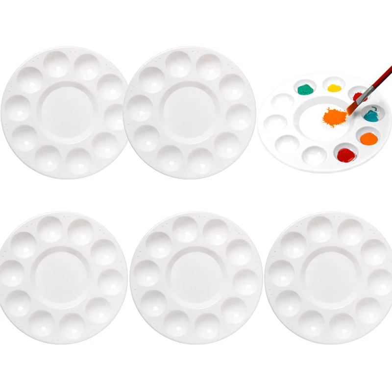 1/6 Pack 11-Well Round Plastic Paint Palette – for Watercolor Acrylic and Oil Painting Portable Artist Supply for Classroom TMZ