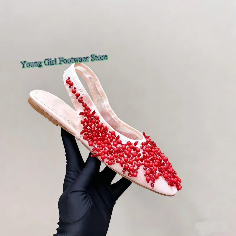 

Rhinestones Beads Sandals Mesh Breathable Asakuchi Women's Shoes Sexy Crystal Wedge Heels Single Shoes New Rear Strap