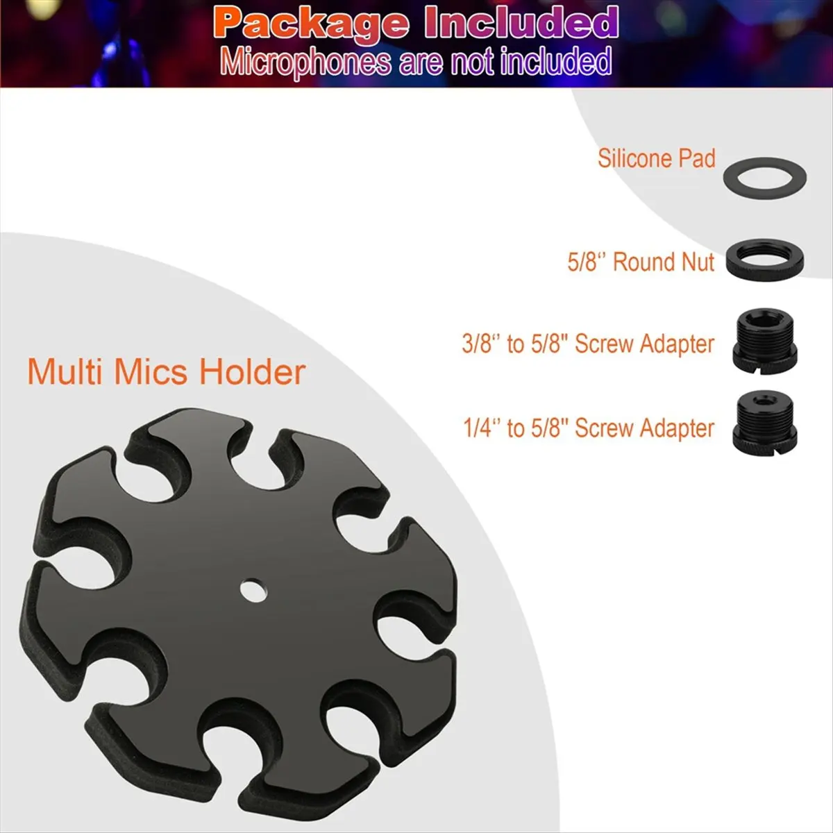 SCLS Microphone Holder for Mic Handheld Microphone Storage Organizer for 1/4In,3/8 and 5/8In Threaded Stand Hold Up to 8 Mics