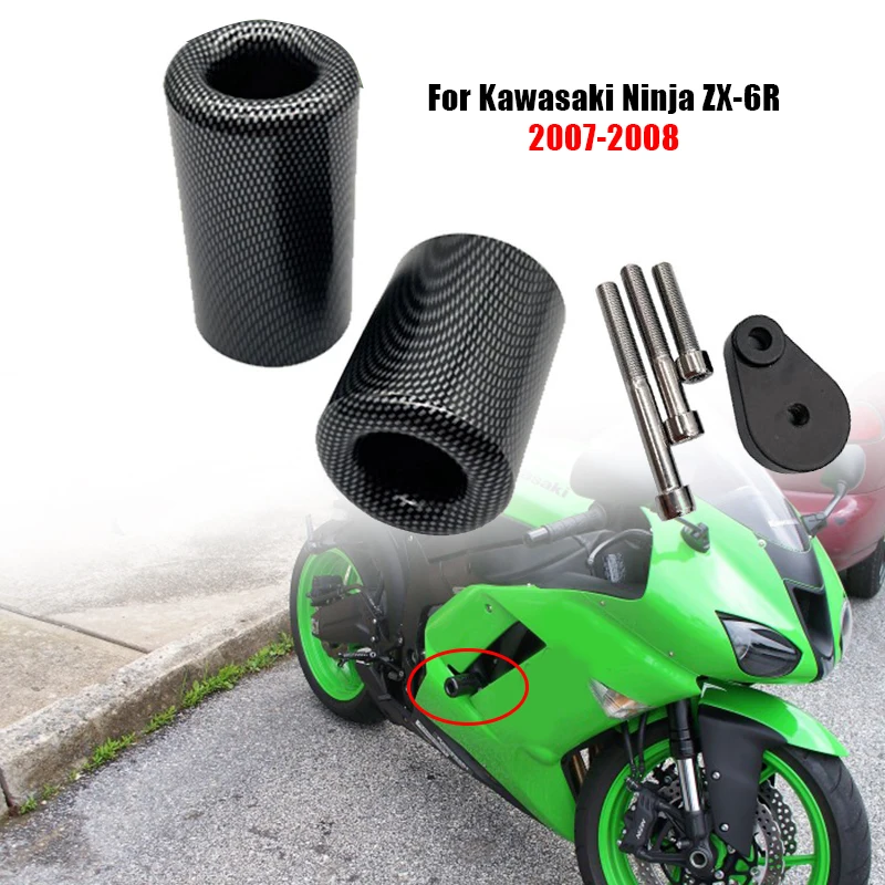 Fit for Kawasaki Ninja ZX-6R ZX6R ZX 6R 636 2007 - 2008 No Cut Motorcycle Black Carbon Frame Sliders Crash Falling Protection