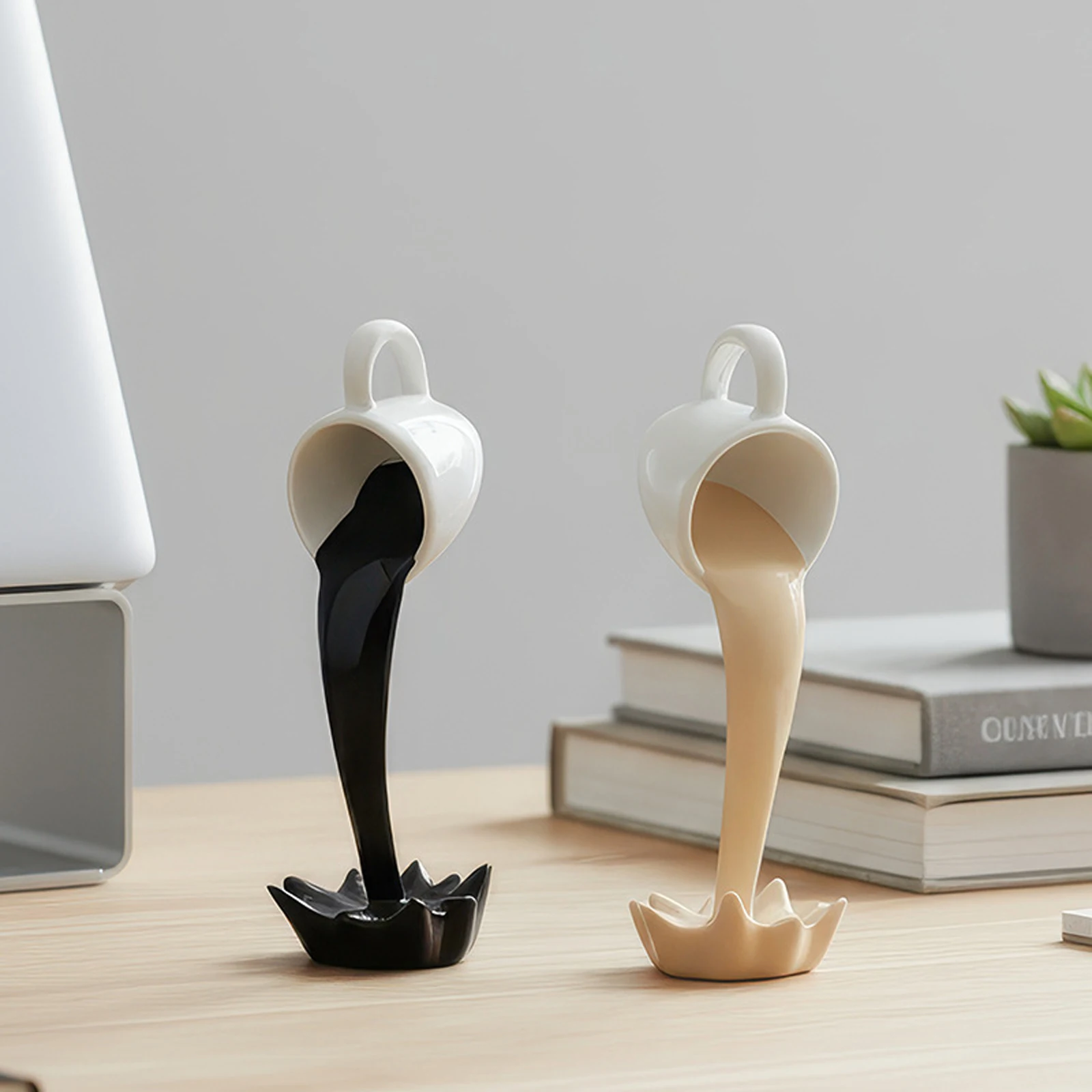 Floating Spilling Coffee Cup Sculpture Kitchen Decoration Spilling Magic Pouring Splash Creative Desktop Decor Home Decoration