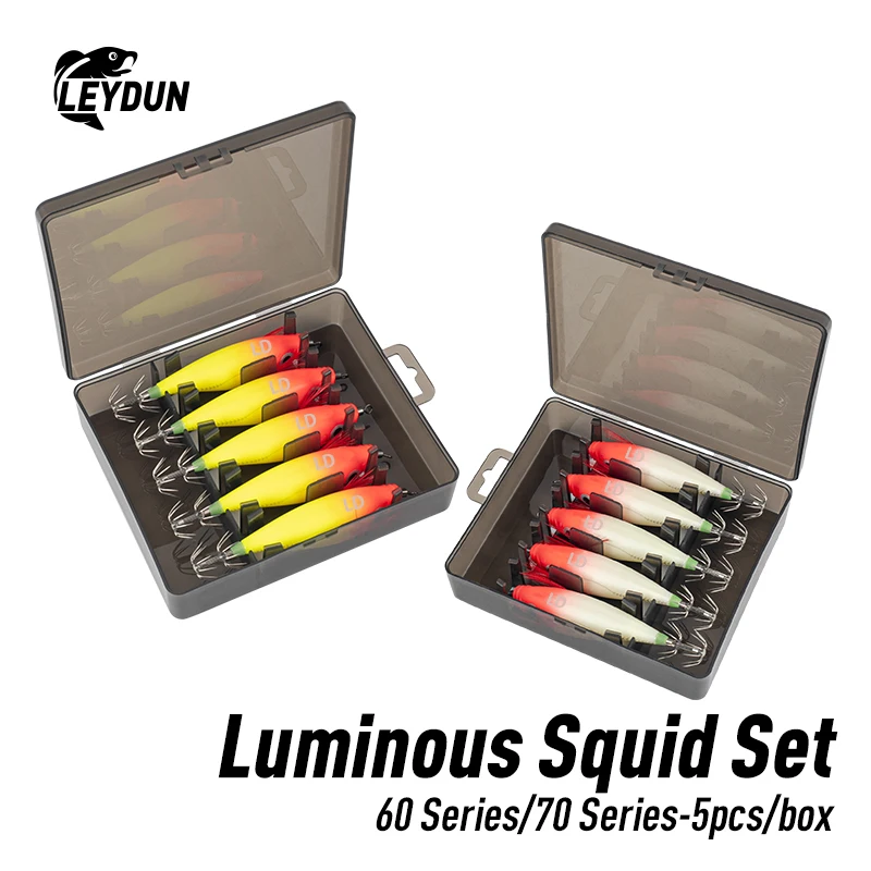 LEYDUN Luminous Horizontal Squid Jig Wood Shrimp Squid Hook 5szt Przynęty wędkarskie LEYDUN Octopus Cuttlefish Shrimp Saltwater Baits