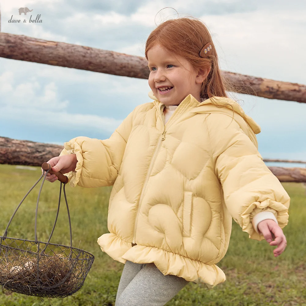 Dave Bella Girls Down Duck Winter Jackets Children's Cold Coat Snowsuit Kids Waterproof Hooded Outerwear Aged 4 to 12 DB4264416